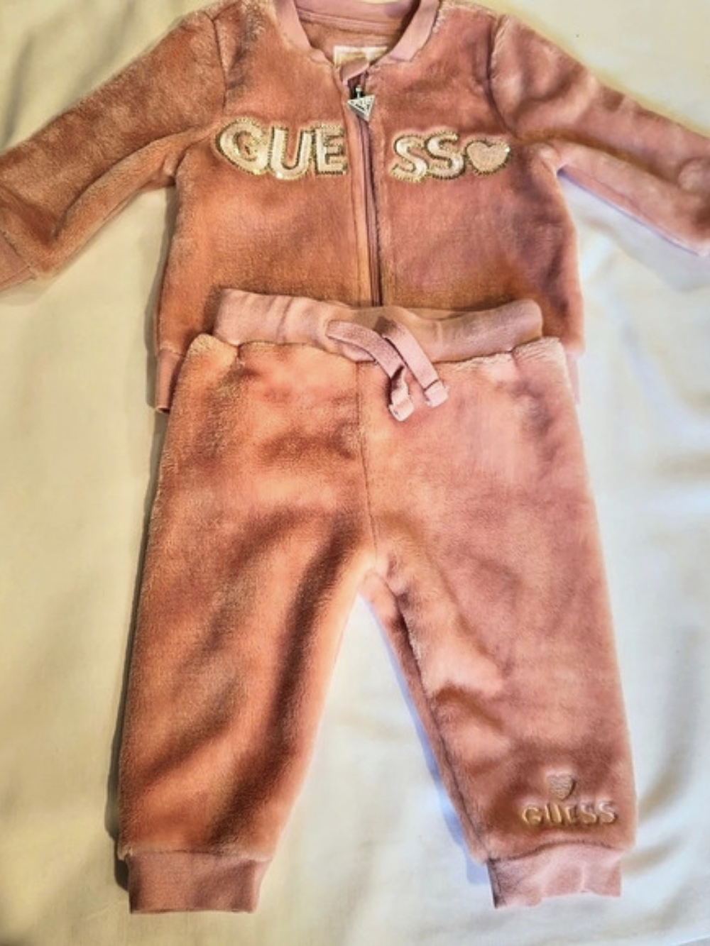Guess Baby Pink Velour Set Size 6/6M Like New